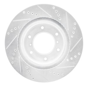Mitsubishi Montero Brake Rotor (1) - Front Left - R1 Concepts - Drilled & Slotted - Silver - `08-`17